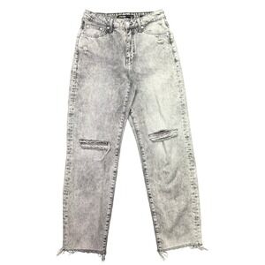 Mavi ICON Distressed Knee Happy High-Rise Mom Jeans Frayed Hem Fits 27"‎ Grunge